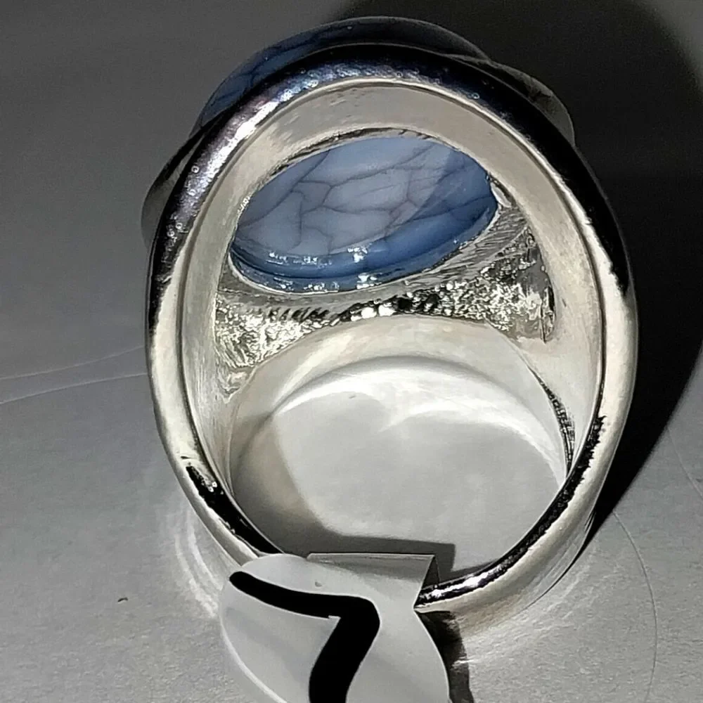 Unisex Bosnian Style Blue Stone Alloy Ring sz 7
